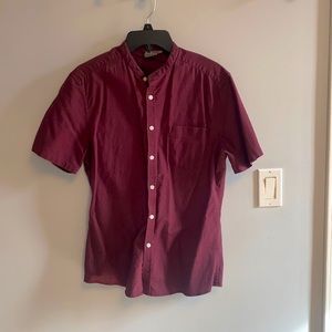 ASOS men’s burgundy short sleeve button down with mock collar